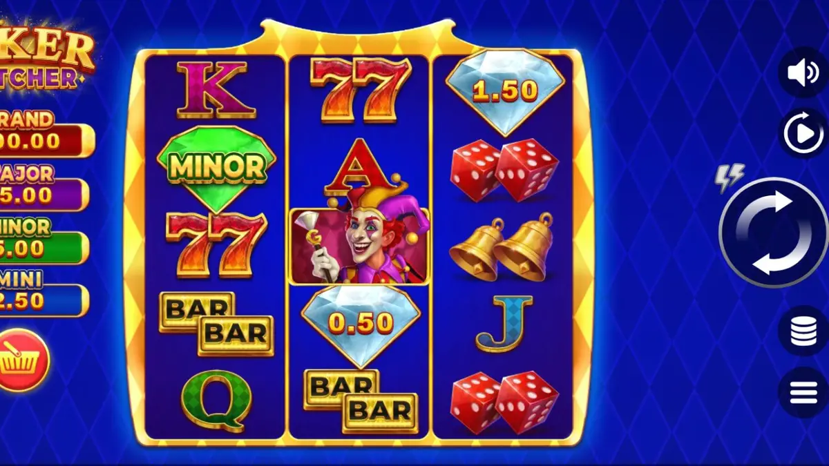 Tampilan visual slot Joker Catcher dengan desain kasino modern dan simbol klasik yang berkilau.